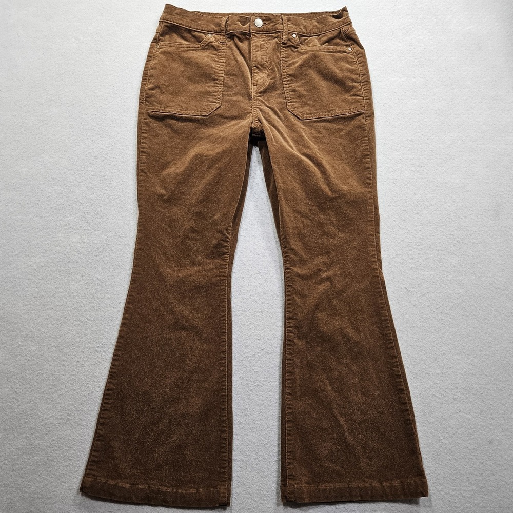 A.n.a. High Rise Flare Pants Womens 12 Brown Corduroy Stretch 32x28 Brady Bunch